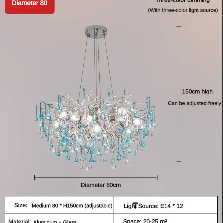Blue Water-Drop Crystal Chandelier – product view 6