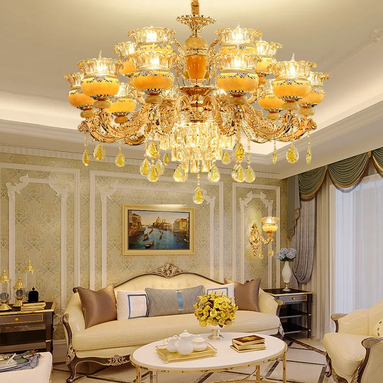 Elegant European Style Crystal Chandelier - A Luxurious Jade - Inspired Main Lamp For Living Rooms