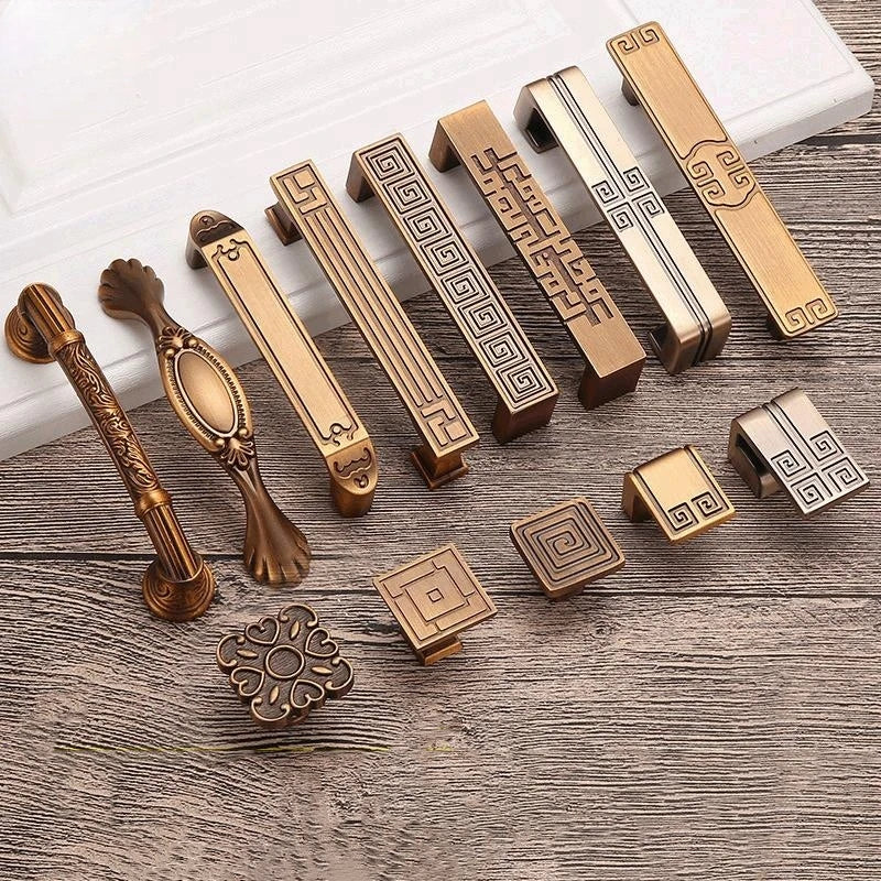 Antique Yellow Bronze Wardrobe Handles - Modern Zinc Alloy Drawer Knobs for Cabinets and Closets Handles