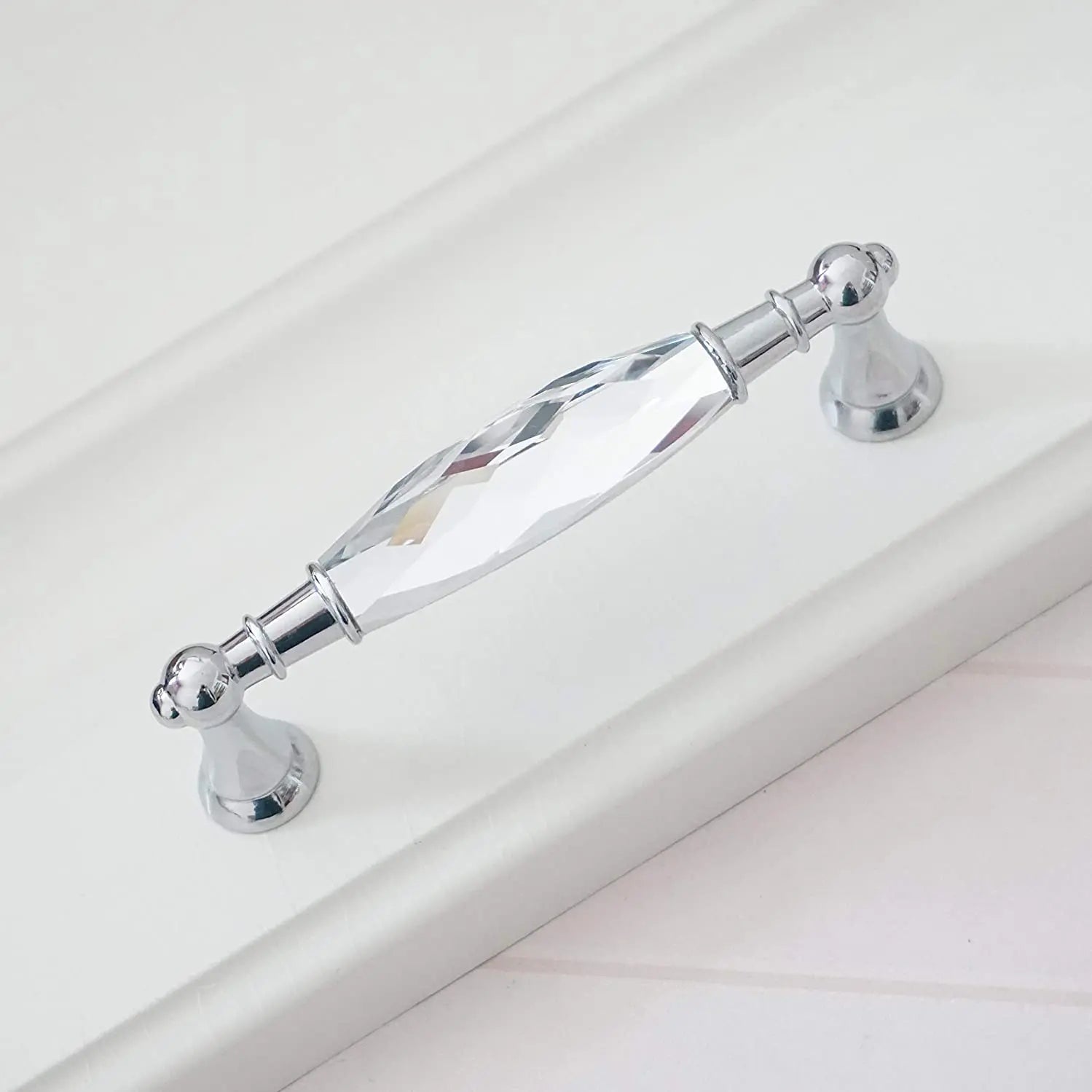 Modern Crystal Glass Drawer Handles – Gold and Black Cabinet Pulls for Dressers and Cupboards (96mm/128mm) Silver