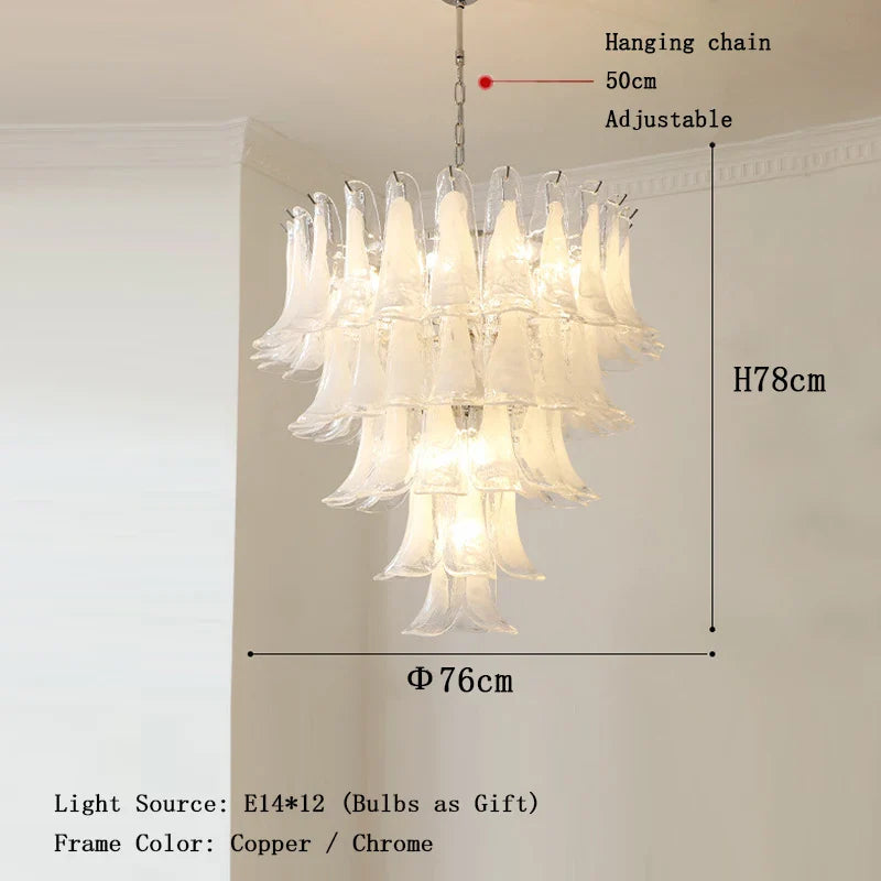 Elara White Petal Glass LED Chandelier for Staircase & Villa Décor 76cm / Copper Frame / White Light chandelier