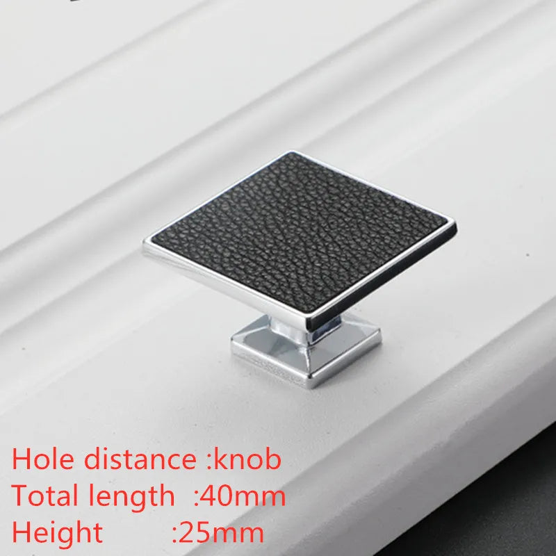 Modern Leather and Zinc Alloy Cabinet Handle – Elegant Drawer Pulls for Kitchen Wardrobe and Furniture (96mm) black