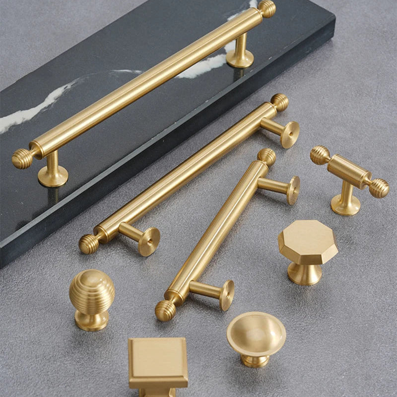 Satin Brushed Gold Brass Cabinet Handles – Modern Wardrobe and Drawer Knobs with French Style Handles
