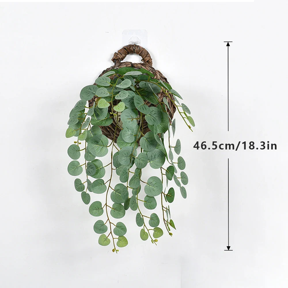 Dlight Decor 64cm Hanging Eucalyptus Vine with Apple Leaves 46.5cm Frost Green
