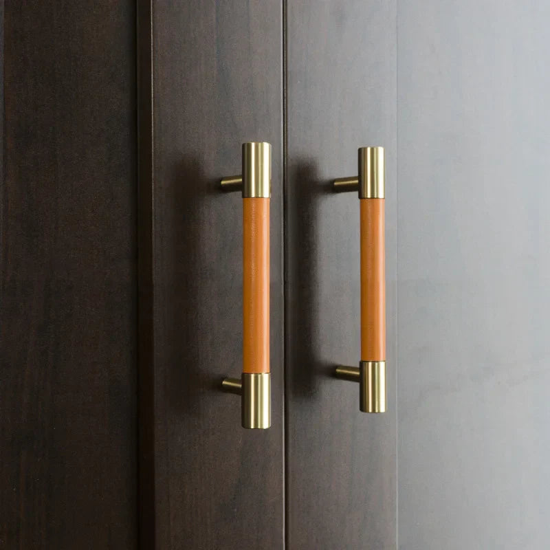 Solid Brass and Leather Cabinet Handles – Available in 15 Leather Colors Handles