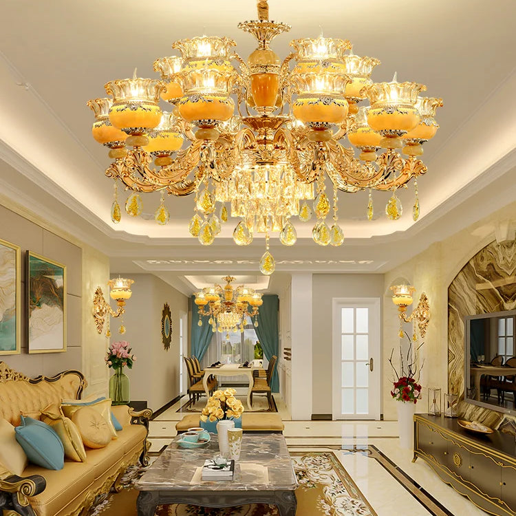 Elegant European Style Crystal Chandelier - A Luxurious Jade - Inspired Main Lamp For Living Rooms