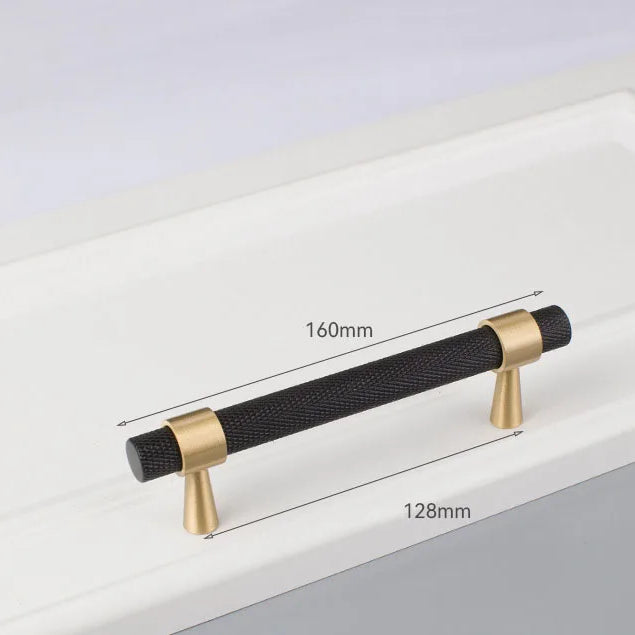 Solid Brass Knurled Cabinet Handles – Gold and Black Wardrobe Knobs and Drawer Pulls 9010-160B Handles