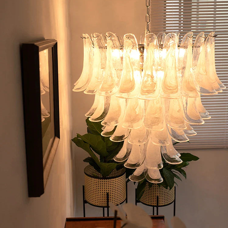 Elara White Petal Glass LED Chandelier for Staircase & Villa Décor chandelier