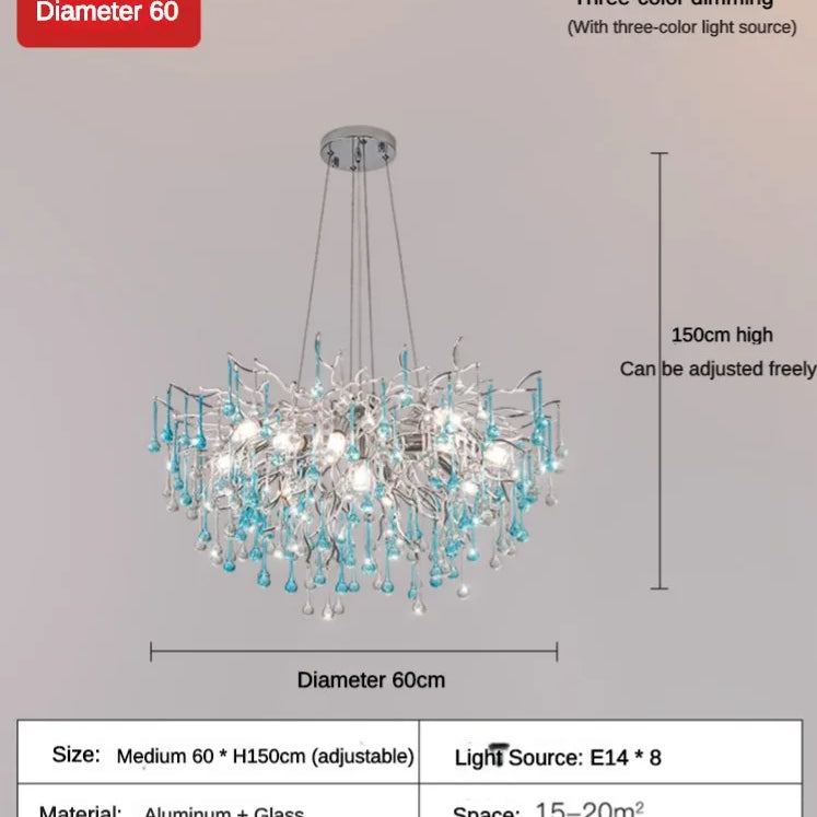Blue Water-Drop Crystal Chandelier – product view 5