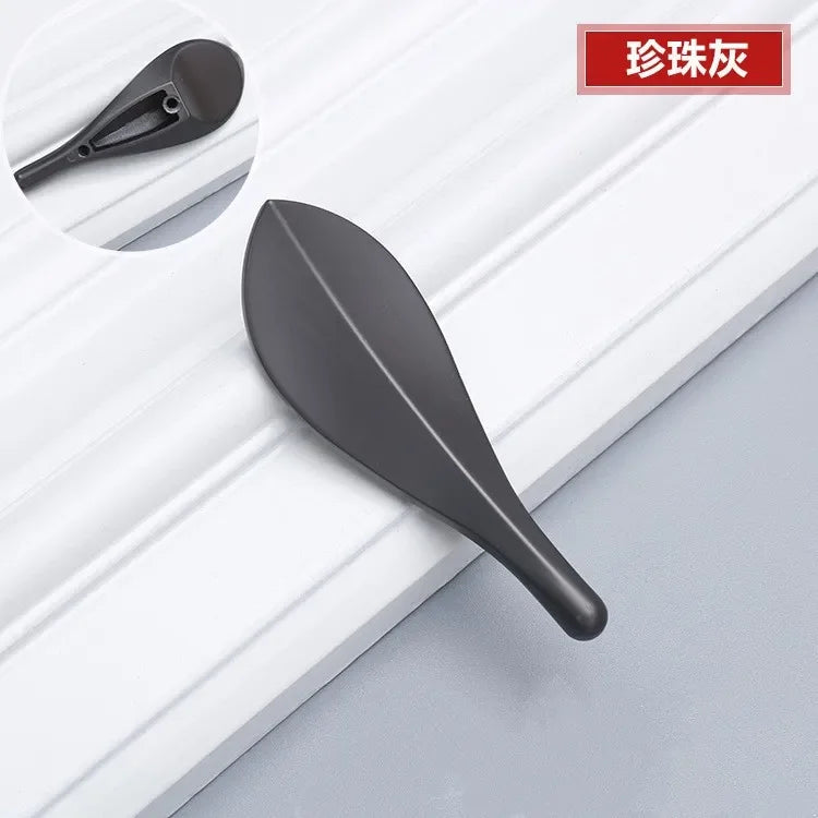 Golden Leaf Drawer Handles - Zinc Alloy Light Luxury Cabinet Knobs for Furniture Pearl Grey Handles