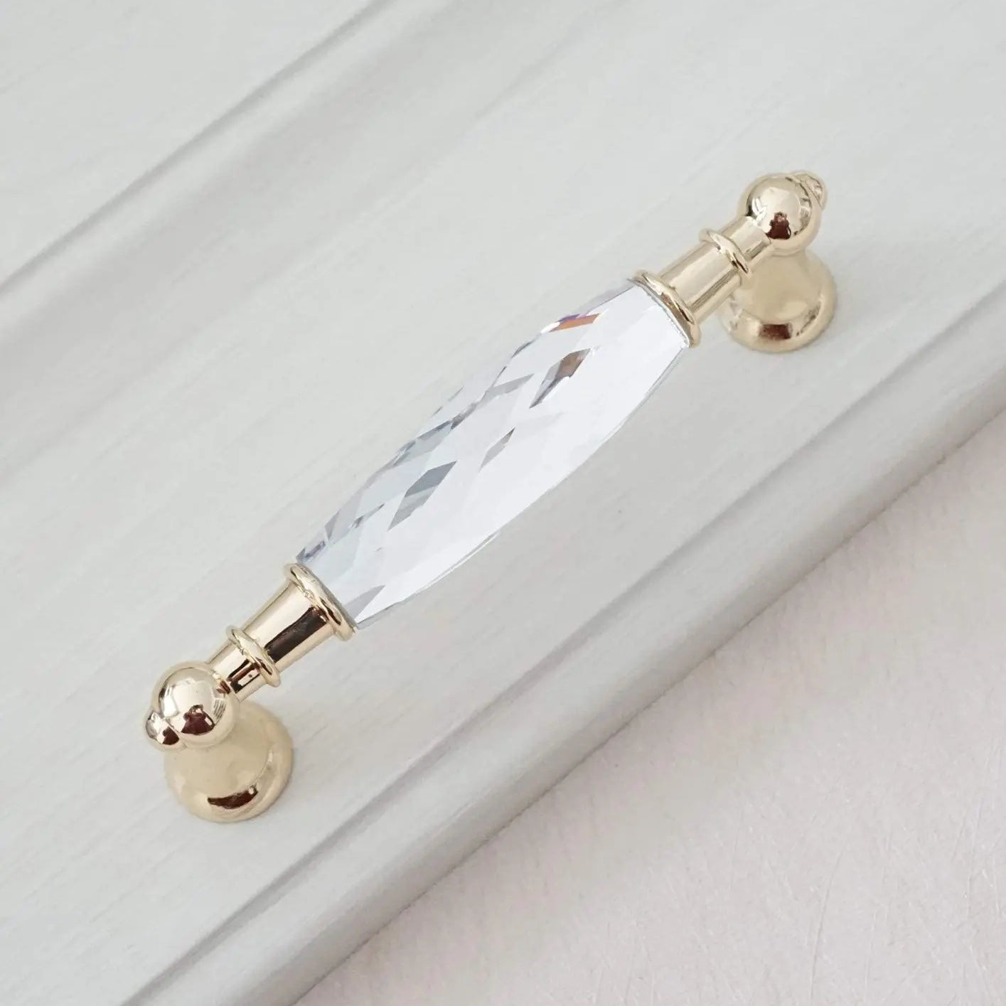Modern Crystal Glass Drawer Handles – Gold and Black Cabinet Pulls for Dressers and Cupboards (96mm/128mm) Gold