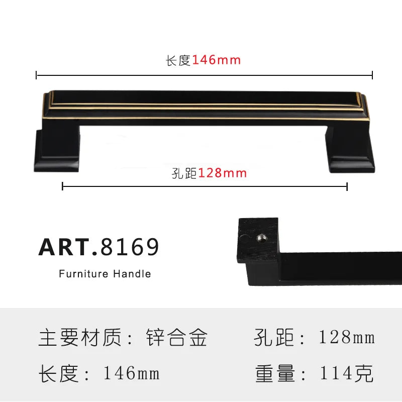 Zinc Alloy Solid Cabinet Door Handles – Modern Minimalist Knobs for Wardrobe and Kitchen Furniture 8169-128 Handles