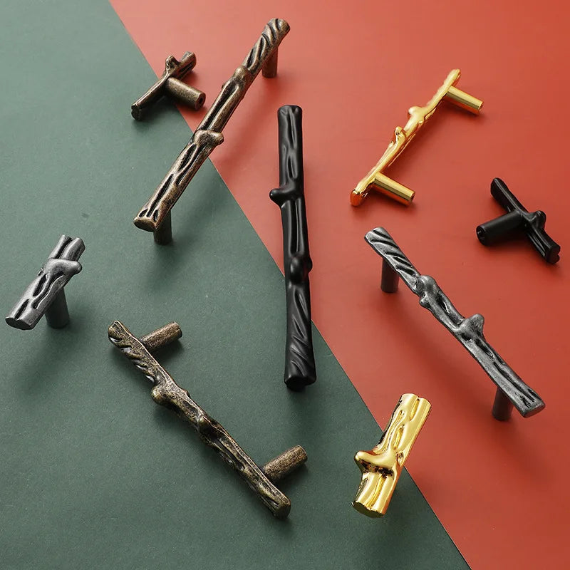 Antique Tree Pole Kitchen Drawer Handles - Zinc Alloy Cabinet Knobs in Bronze Gold and Black Handles