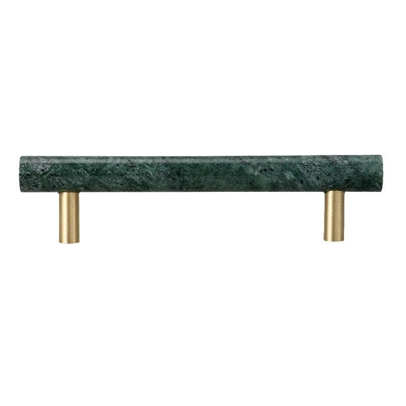 Green and White Marble Cabinet Handle – Luxury Natural Stone Drawer Pulls with Brass Base (50mm-200mm) Handles