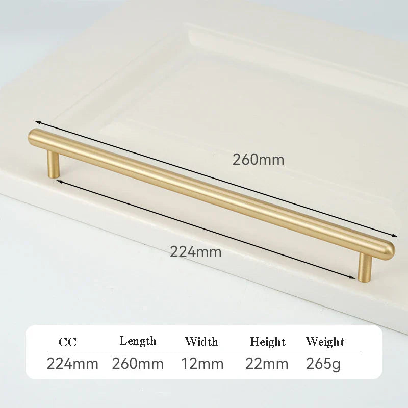 Satin Gold Brass Wardrobe Handles – Modern Drawer Knobs and Cabinet Bar Pulls (50mm-260mm) 2019-260 Handles