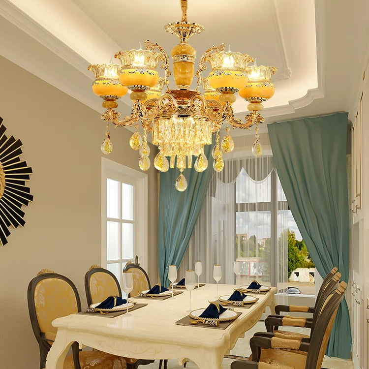 Elegant European Style Crystal Chandelier - A Luxurious Jade - Inspired Main Lamp For Living Rooms