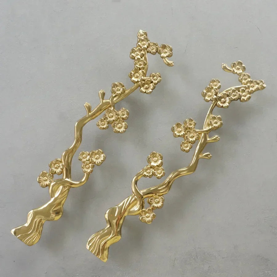 Solid Brass Plum Tree Branch Handles – New Chinese Style Cabinet and Wardrobe Pulls (120mm) Handles