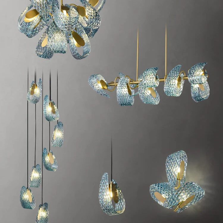 Modern Glass Decorative Ceiling Lights - Light Luxury Design In Yellow Copper And Blue For Bedrooms