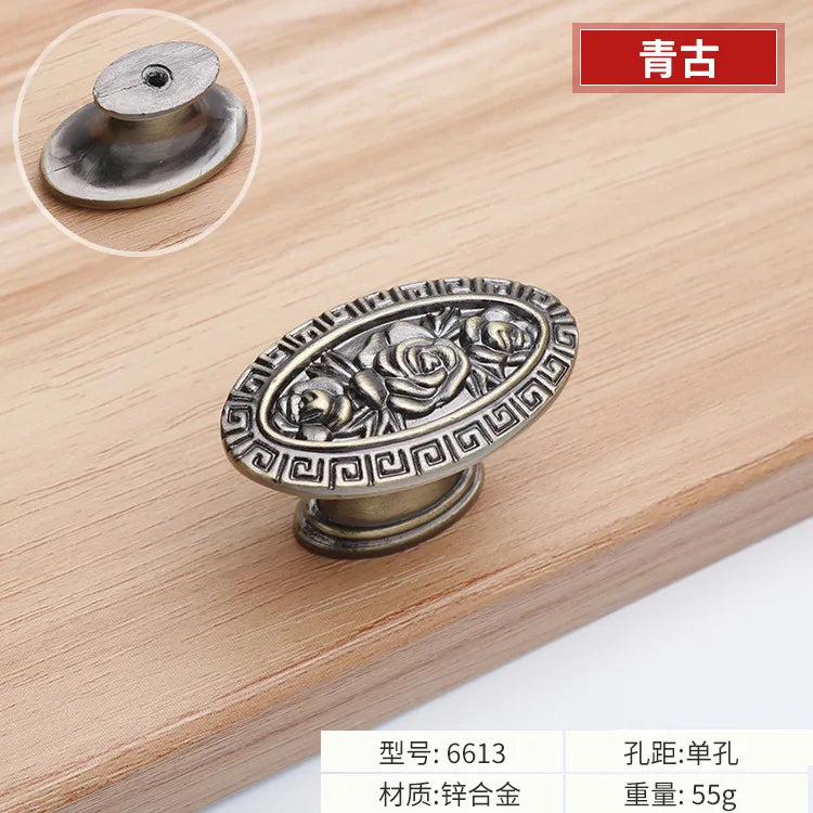 Antique Bronze Cabinet Handles - Vintage Zinc Alloy Drawer Pulls for Furniture 6613 single hole Handles