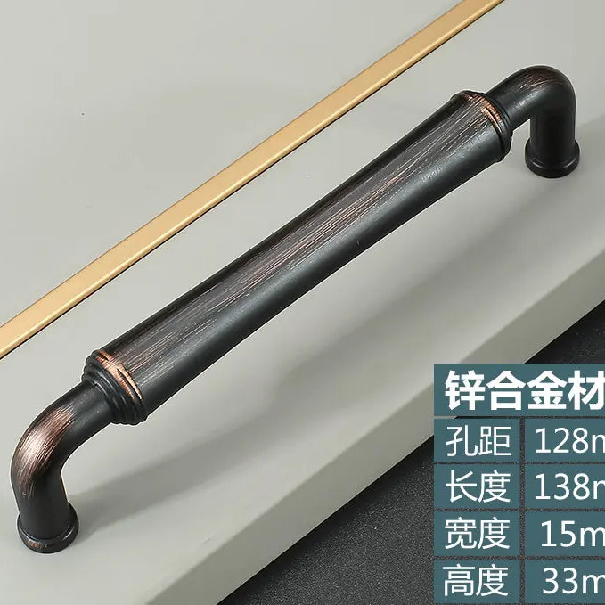 Retro Bronze and Black-Red Cabinet Handles - Nordic Square Zinc Alloy Pulls for Wardrobes and Furniture Black red 128mm