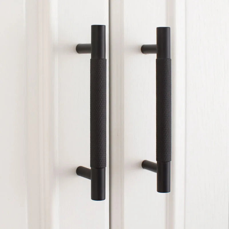 Black Knurled Brass Furniture Handles – Textured Drawer Knobs and Wardrobe Bar Pulls Handles