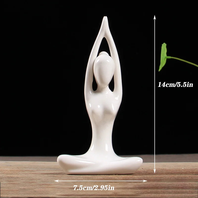 Ceramic Yoga Pose Figurine – Abstract Lady Sculpture in 12 Styles for Home & Studio Decor White B Homedecor