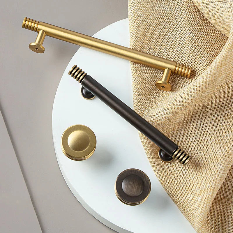Brass Kitchen Cabinet Handles – Gold Textured Drawer Knobs and Door Bar Handles Handles