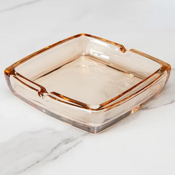 Dlight Decor Classic Square Crystal Glass Ashtray Transparent Smoke Tray for Home Bar & Office amber
