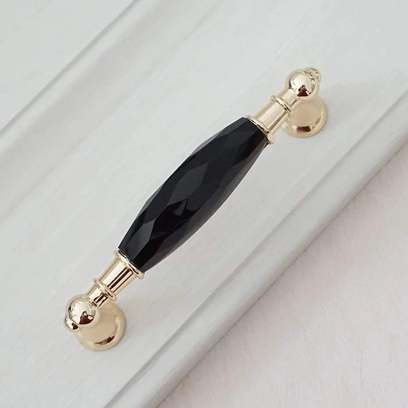 Modern Crystal Glass Drawer Handles – Gold and Black Cabinet Pulls for Dressers and Cupboards (96mm/128mm) Gold