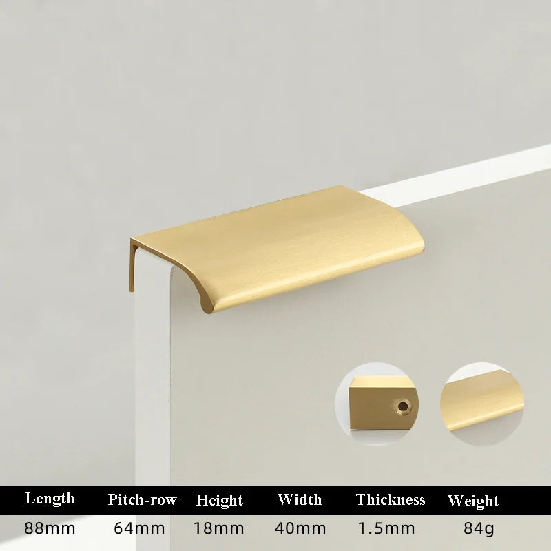 Long Hidden Brass Handle Invisible Solid Brass Pull for Kitchen Cabinet Gold Drawer Knobs Furniture Door Handles length