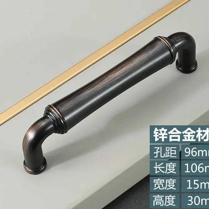 Retro Bronze and Black-Red Cabinet Handles - Nordic Square Zinc Alloy Pulls for Wardrobes and Furniture Black red 96mm