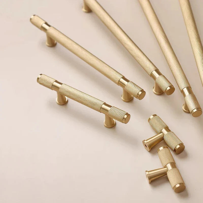 Gold Knurled Brass Handles – Textured Kitchen Cabinet Pulls and Wardrobe Knobs (50-500mm) 50cm(19.7 inches) / 1 piece