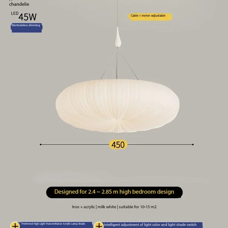 Cream pendant ceiling light with ribbed dome shade and white top mount