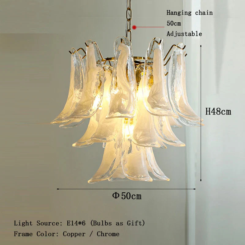Elara White Petal Glass LED Chandelier for Staircase & Villa Décor 50cm / Copper Frame / White Light chandelier