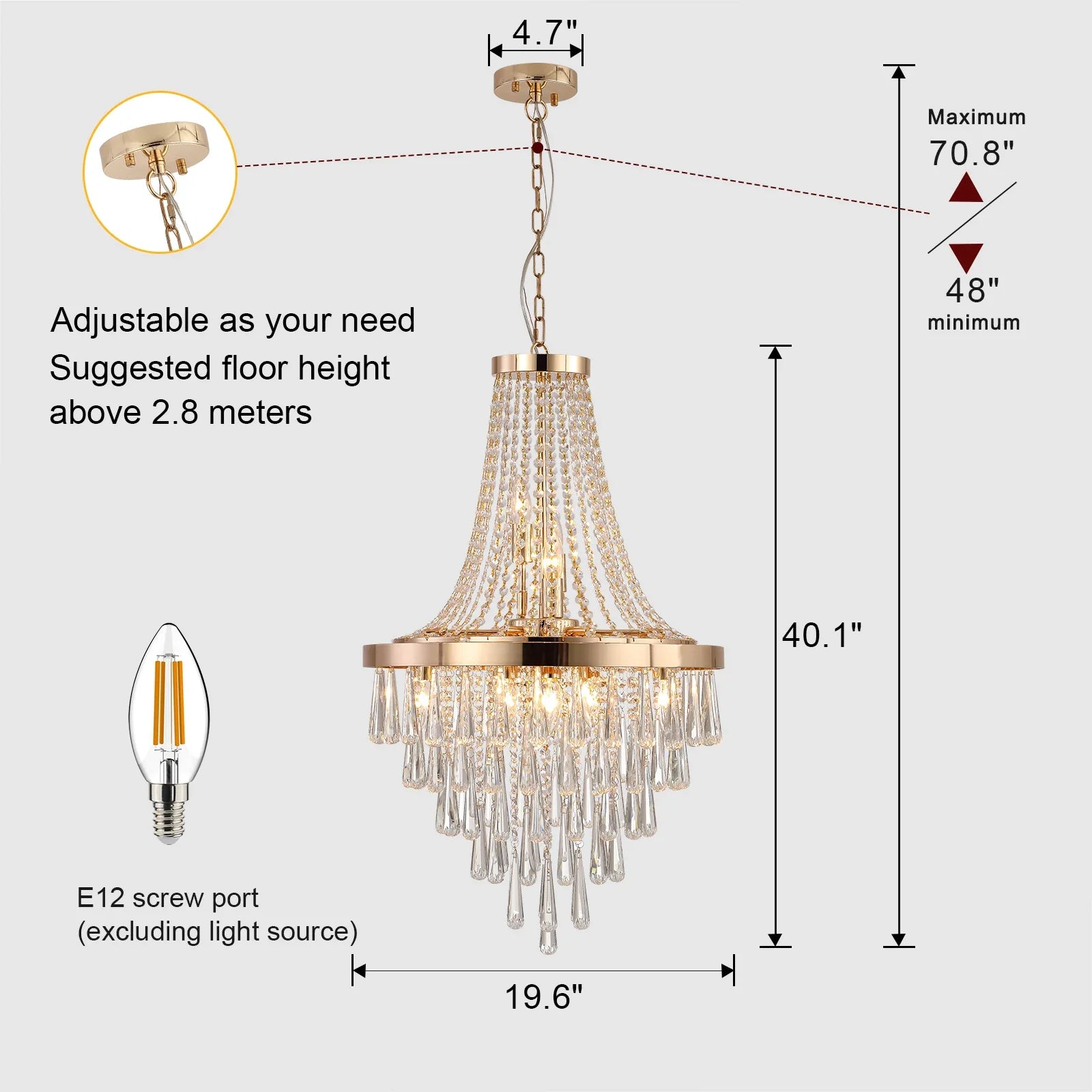Arabelle 19.7-Inch Gold & Chrome Crystal Chandelier Golden