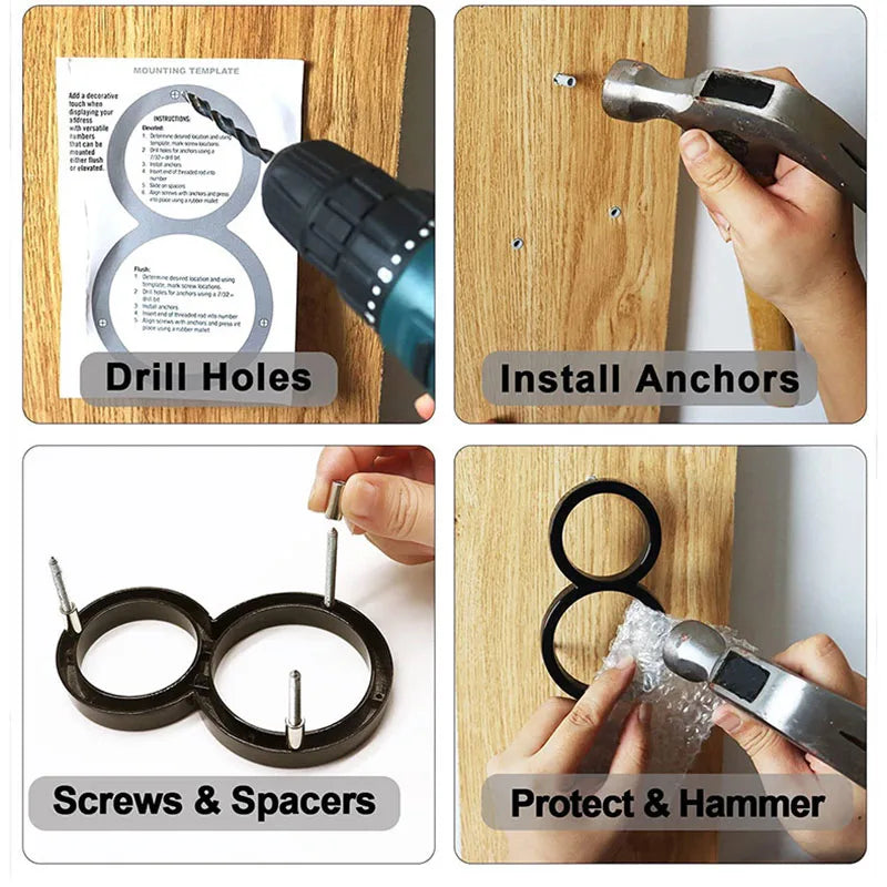 125mm 3D Black Zinc House Numbers – Arabic Numerals with Floating Doorplate Holder Brass Letters