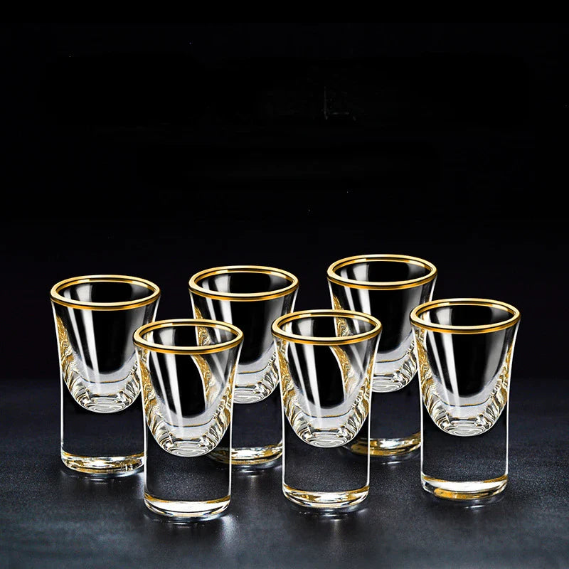 Dlight Decor 6pc Gold Rim Spirits Glass Set – Gilt Small Wine & Baijiu Cups 6pcs / 15ml
