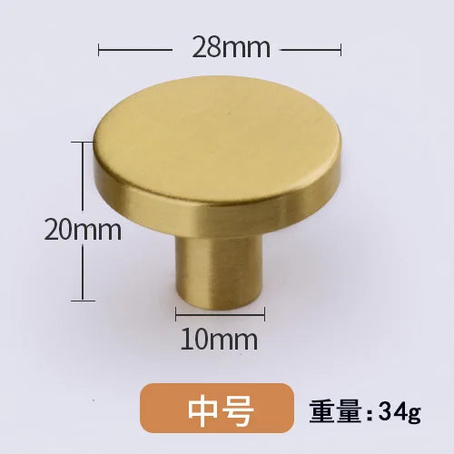 Modern Pure Brass Cabinet Handles - Single Hole Brushed Gold Drawer Knobs for Kitchen and Wardrobes 1-middle Knonbs