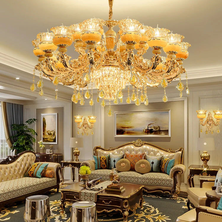 Elegant European Style Crystal Chandelier - A Luxurious Jade - Inspired Main Lamp For Living Rooms