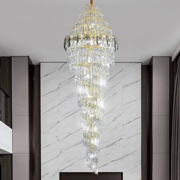 Modern Luxury Staircase Chandelier - Golden Elegance With Crystal Accents For Duplex Buildings High