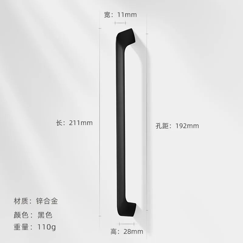 Modern Zinc Alloy Cabinet Handles - Kitchen Drawer Knobs for Wardrobes and Furniture Black 192mm Handles