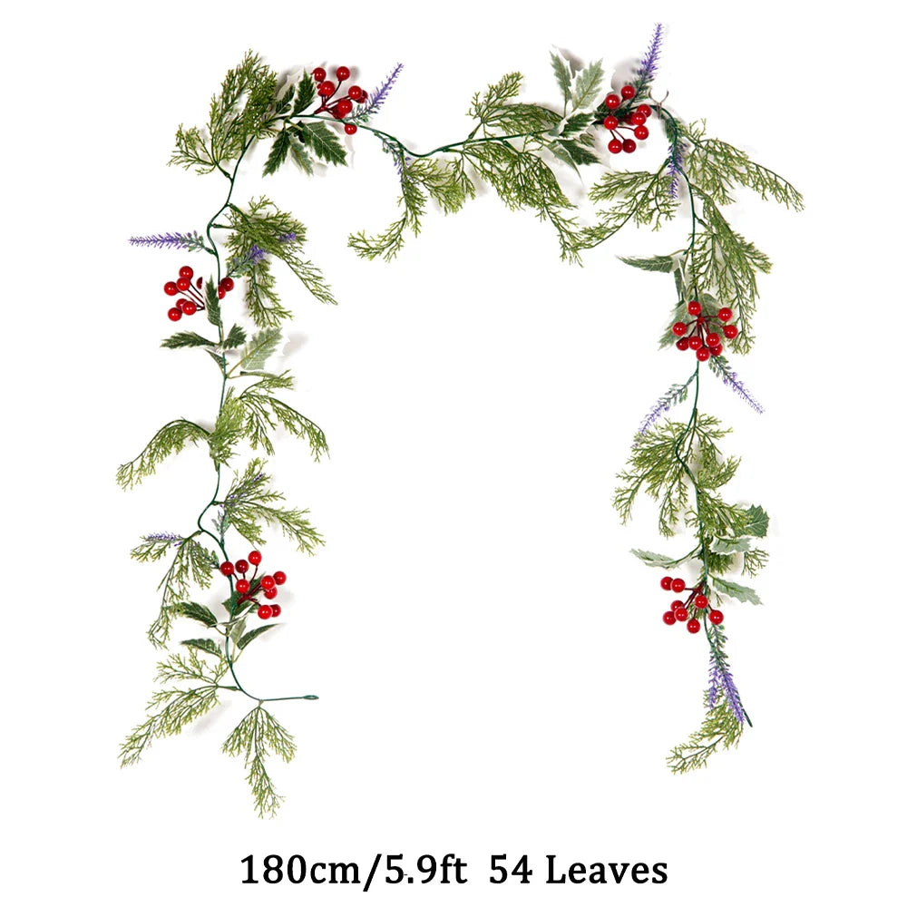 Dlight Decor 180cm Christmas Vine with Pine Leaves and Red Berries 180cm 54Leaves