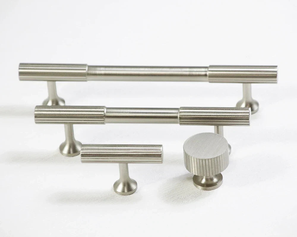 Nickel Brass Art Deco Kitchen Cabinet Knobs and T-Bars – Brushed Silver Drawer Pulls and Wardrobe Handles 9012