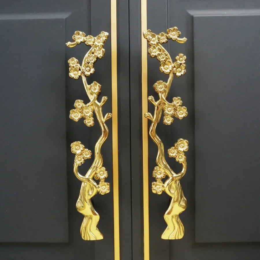 Solid Brass Plum Tree Branch Handles – New Chinese Style Cabinet and Wardrobe Pulls (120mm) Handles