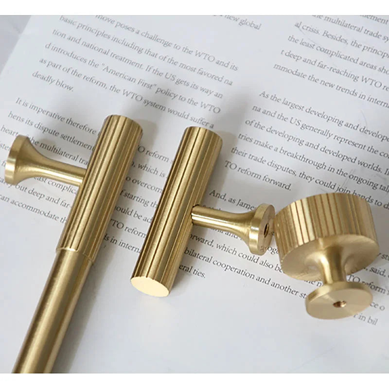 Solid Brass Art Deco Kitchen Cabinet Handles – Knurled T-Bar and Wardrobe Pulls Handles