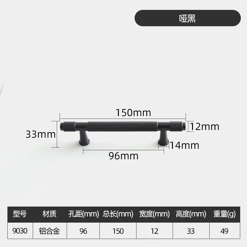 Black and Gold Knurled Cabinet Handles – Modern Cupboard Drawer Pulls for Kitchen and Wardrobe Black 96mm Handles