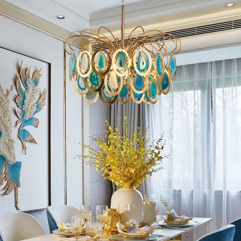 Modern Led Crown Agate Ceiling Chandeliers - Light Luxury Elegance For Living And Dining Spaces