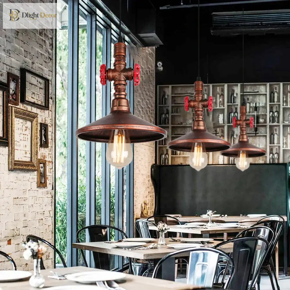Vintage Industrial Single Head Steampunk Water Pipe Pendant Light Retro Metal Copper Chandelier