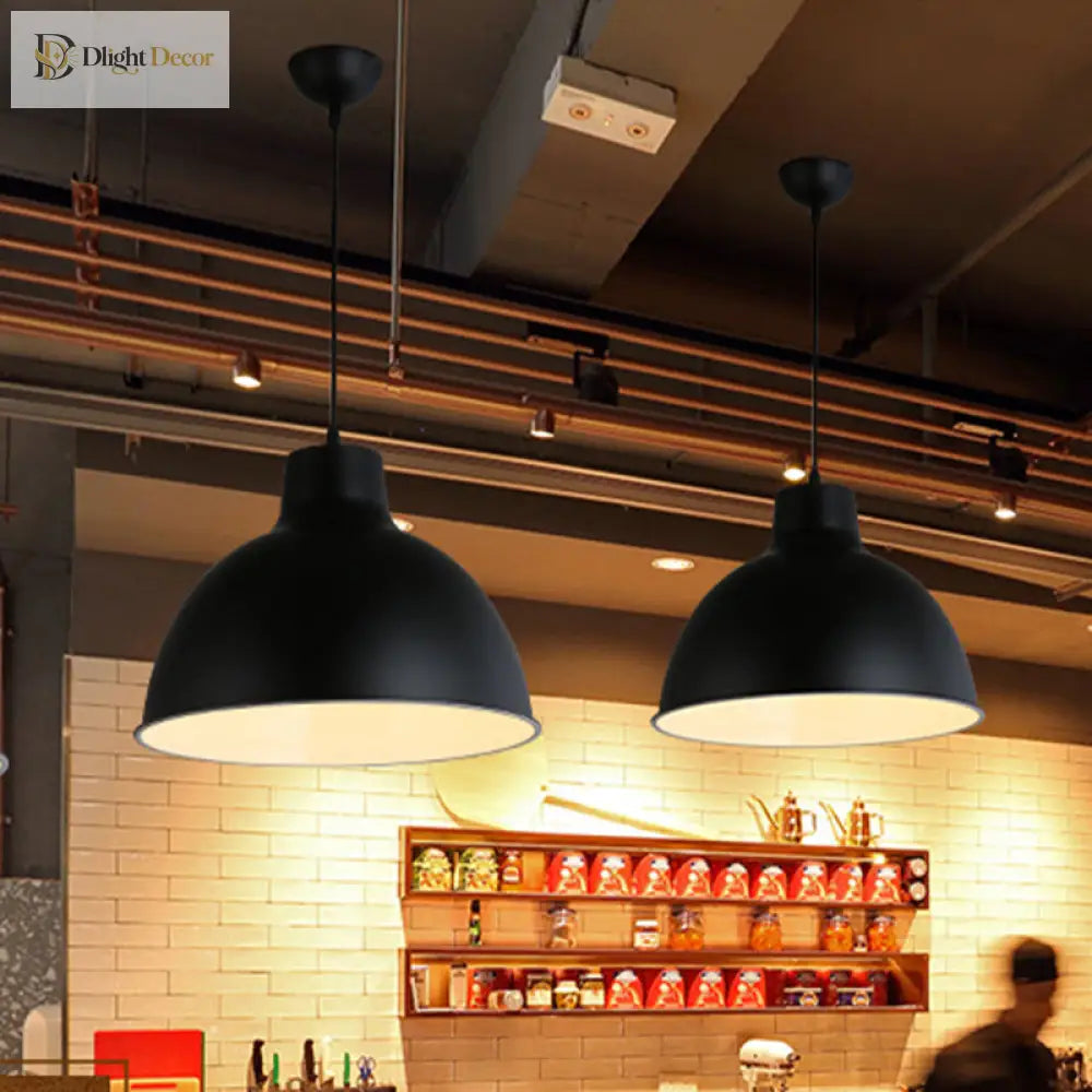 Modern Loft Style Dome Ceiling Light - 12’/14’ Dia Adjustable Cord Black/White Pendant Lights