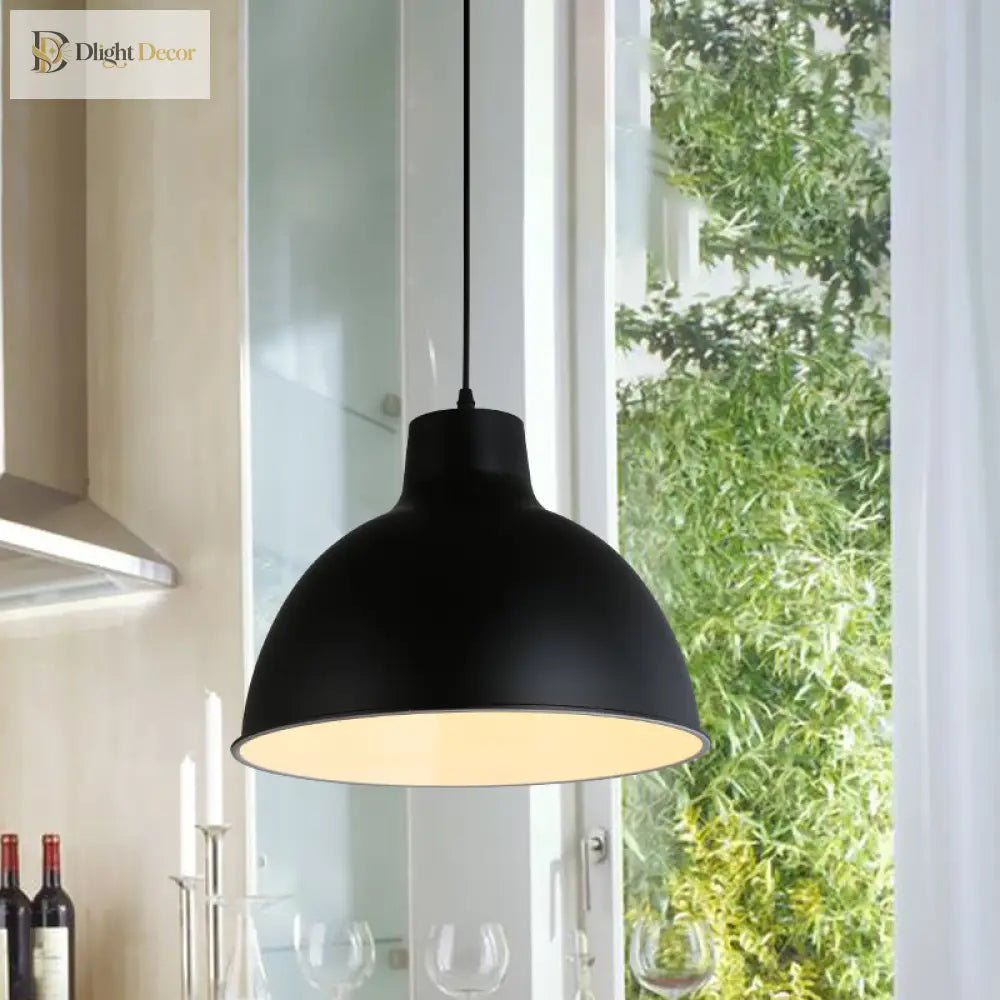 Modern Loft Style Dome Ceiling Light - 12’/14’ Dia Adjustable Cord Black/White Pendant Lights